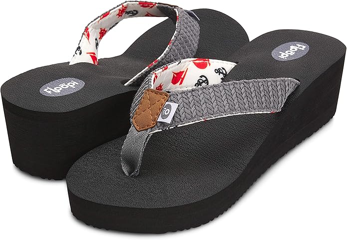 Floopi High Heel Wedge Sandals for Women-Comfort Yoga Mat Footbed for Support, Flip Flop Thong Platforms for Summer