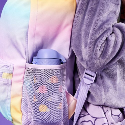 Ion8 Small Water Bottle, 350 ml/12 oz, Leak Proof, Easy to Open, Secure Lock, Dishwasher Safe, BPA Free, Carry Handle, Hygienic Flip Cover, Easy Clean, Odor Free, Carbon Neutral, Purple, Hedgehog