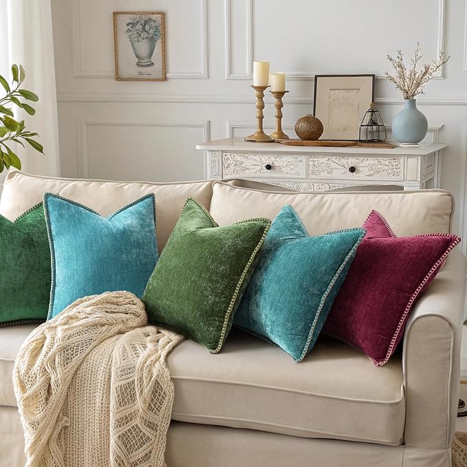 decorUhome Soft Chenille Throw Pillow Covers 22x22 Set of 2 Rhododendron | Fall Textured Decorative Throw Pillow Cases Stitched Edge Modern Farmhouse Luxury Boho Velvet for Couch Sofa Bed Home Decor