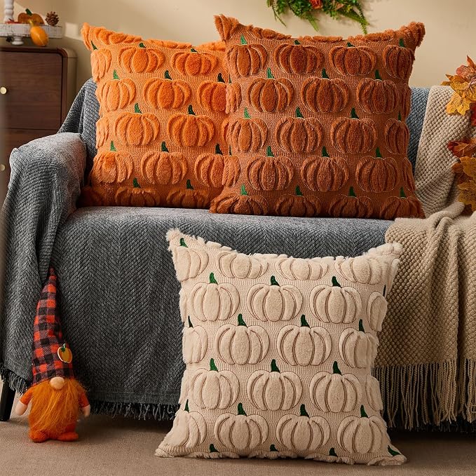 DFXSZ Fall Pillow Covers 18x18 2Pcs Orange Green Yellow Pumpkin Fall Decorations
