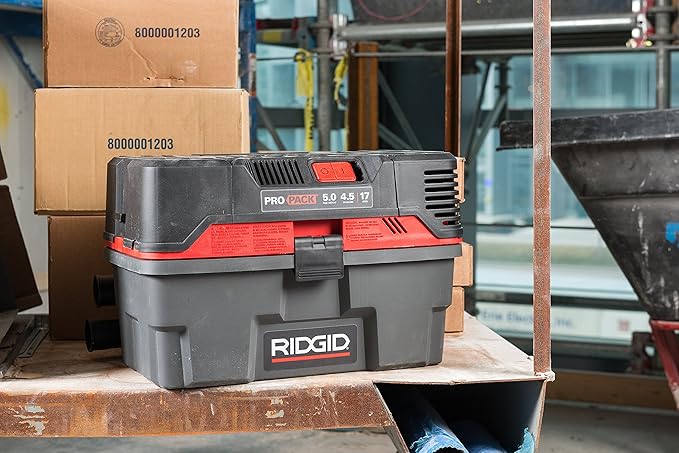 RIDGID 50318 4500RV ProPack 4.5-Gal. Portable Wet Dry Shop Vacuum with Toolbox Design, 5.0 Peak HP Motor, Expandable Pro Hose, and Blower Port, Red