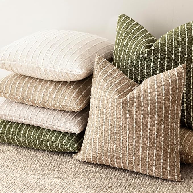 Foindtower Pack of 2 Decorative Jacquard Boucle Lumbar Throw Pillow Covers Accent Textured Striped Pillowcases Cozy Boho Cushion for Couch Sofa Bedroom Living Room Home Decor 12x20 Inch Olive Green