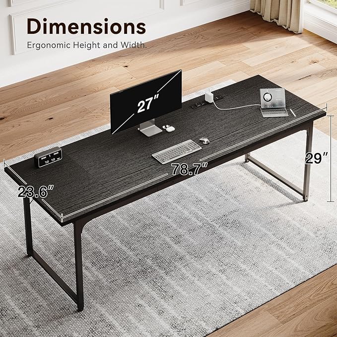 Coleshome 79 Inch Computer Desk with Power Outlet | Extra-long workspace • Supports multi-monitor setups • Stable steel frame • Spacious legroom • Home office & gaming
