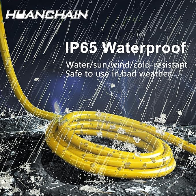 HUANCHAIN 75 ft 12/3 Gauge Heavy Duty Outdoor Extension Cord Waterproof with Lighted, Flexible Cold Weather 3 Prong Electric Cord Outside, 15A 1875W 125V 12AWG SJTW, Yellow, ETL Listed