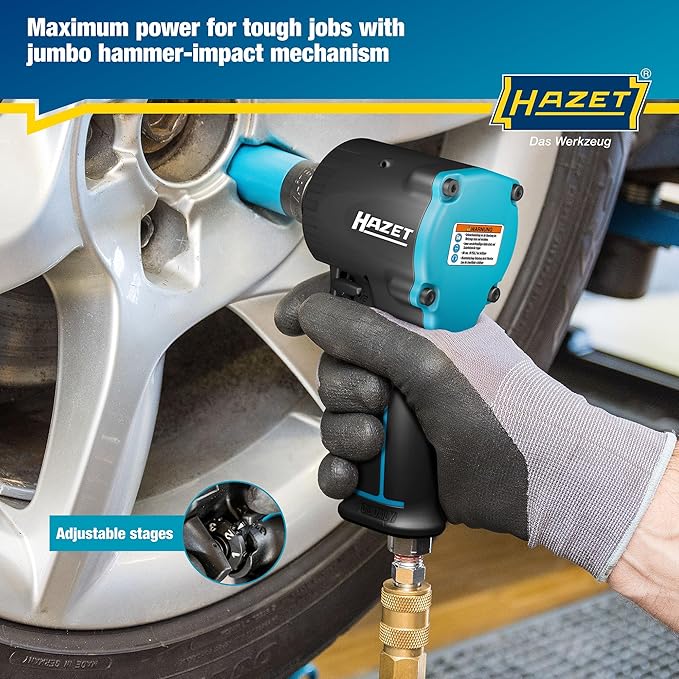 HAZET Pneumatic Impact Wrench 9012M-1 I Extra Short 3.15 Inches, Max. Release Torque: 885ft-Lbs, Square 0.49 Inches (1/2 Inch), Operating Pressure: 90 psi I Compact Design