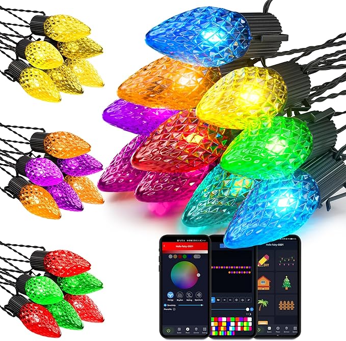 Smart C9 Christmas Lights Outdoor, 115FT 150 LEDs, APP Remote Controlled RGB String Lights with 80+ Modes Color Changing DIY Chasing Xmas Waterproof String Light for Patio Xmas Decor