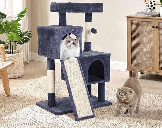 Cat Tree Tower, 36.4" Small Cat Tower for Indoor Cats with Cat Scratching Post with Bed, Cat Condo, Hang Ball, Multi-Level Cat Climbing Tower Cat Trees Cat Furniture Activity Center, Dark Grey