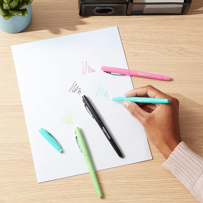 Amazon Basics Felt Tip Marker Pens, Versatile for Writing, Drawing, and Journaling, Assorted Colors, 12-Pack