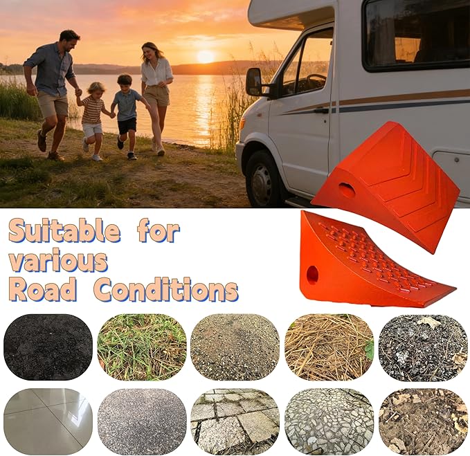 Heavy Duty Orange PU Wheel Chocks with Reflective Strips - Set of 2/4,S/M,All-Weather, Non-Slip & Portable Parking Security for Truck, RV, Trailer (4, M)