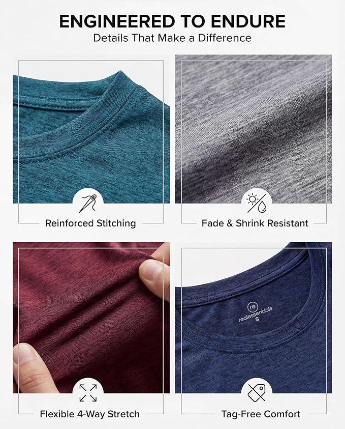 5 Pack Men's Dry Fit Short Sleeve T-Shirt Gym Workout Athletic Running Tee | Cooling, Moisture-Wicking, Crew Neck, Quick-Dry, Breathable, Active, Exercise, Fitness, Basketball, Cycling, Hiking, Tennis