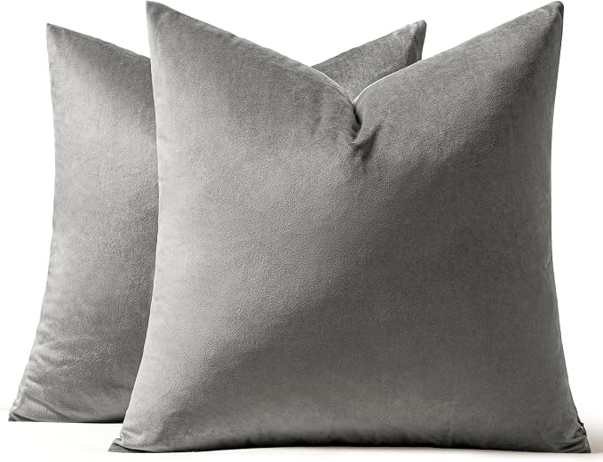 MIULEE Velvet Throw Pillow Covers 20x20 Inch Pack of 2 Grey | Soft Solid Decorative Pillow Covers, Modern Luxury Home Decor, for Couch Chair Sofa Bedroom Livingroom