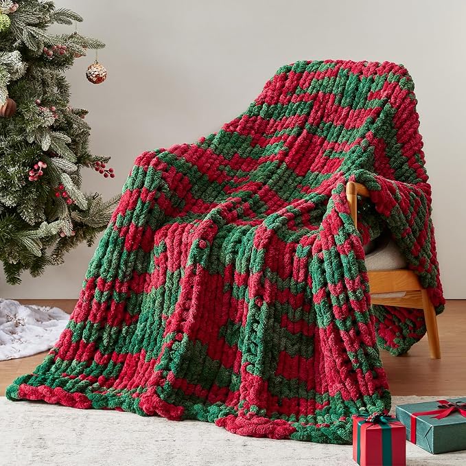 Negwoo Chunky Knit Throw Blanket, Knitted Throw Chenille Yarn, 30"*40" | Soft Thick Cable Knitted Blankets, Handmade Big Thick Blanket, Machine Washable Cute Comfy Blanket for Home Decor, X stripe