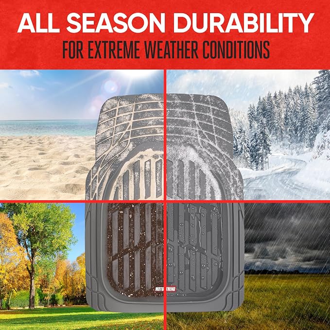 Motor Trend FlexTough Floor Mats for Cars, Gray Deep Dish All-Weather Mats, Waterproof Trim-To Fit Automotive Floor Mats for Trucks SUV, Universal Liner Car Accessories