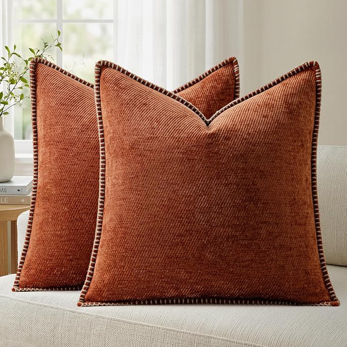 a moment Fall Decorative Throw Pillow Covers Pack of 2,18x18 Inch Crafted Border Rust