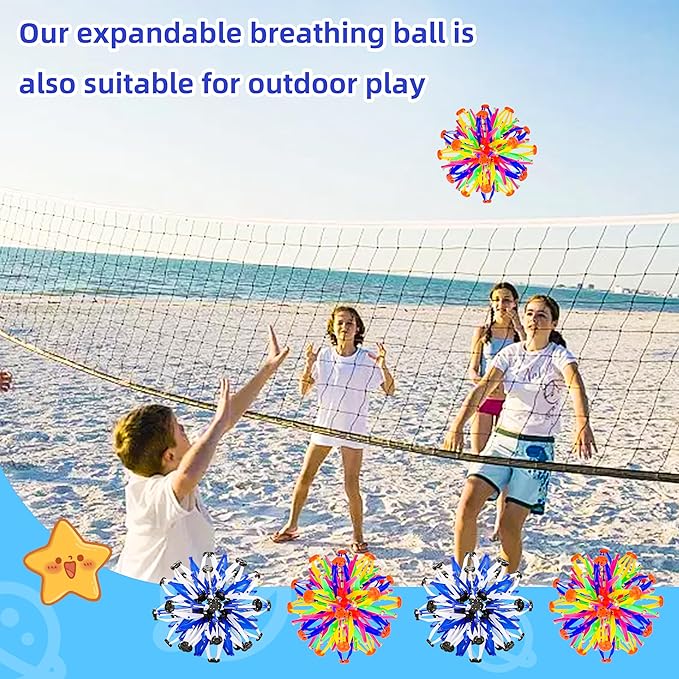 2Pcs Colorful Sphere Expandable Breathing Balls Fidget Toy-Great Anxiety Stress Reliever,Collapsible Expanding Magic Ball Toys for Kids & Adults Mindfulness Meditation Practices , Yoga -ADHD