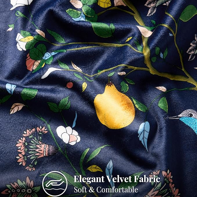 MUSSEL Navy Blue Floral Vintage Decorative Pillow Covers 18x18 Set of 2 | Soft Velvet,Wild Flower Plant,Throw Pillows Case,Square,Colorful Farmhouse Cushion Covers,Home Sofa Bed Couch Decor