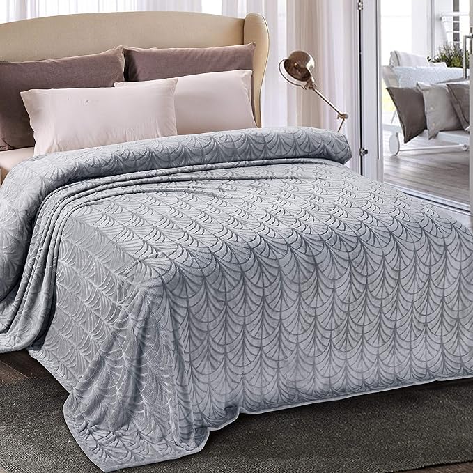 Whale Flotilla Soft Flannel Fleece King Size Bed Blanket, Silver Grey | Cozy Lightweight Breathable Coverlet, Plush Fluffy Bedspread, Vintage Pattern Decorative Blanket for Bed All Season, 90"x104"