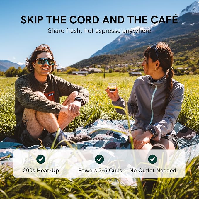 OutIn Nano Portable Electric Espresso Machine, Travel Coffee Maker | Self-Heating USB-C Car Coffee Maker for Ground Coffee & NS Capsules, Ideal for Camping, RV, Hiking and Office, Forest Green