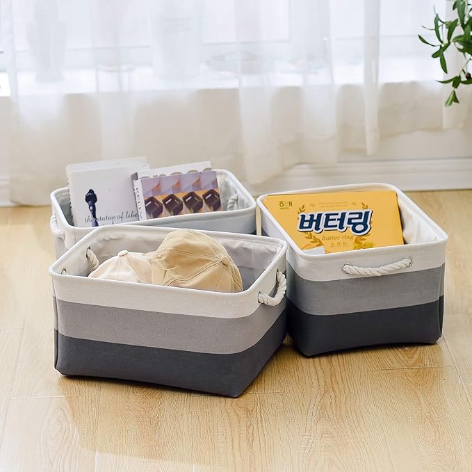 Large Storage Baskets for Shelves, Fabric Baskets for Organizing, Collapsible Storage Bins for Closet, Nursery, Clothes, Toys, Home & Office [3-Pack, Gray Gradient]