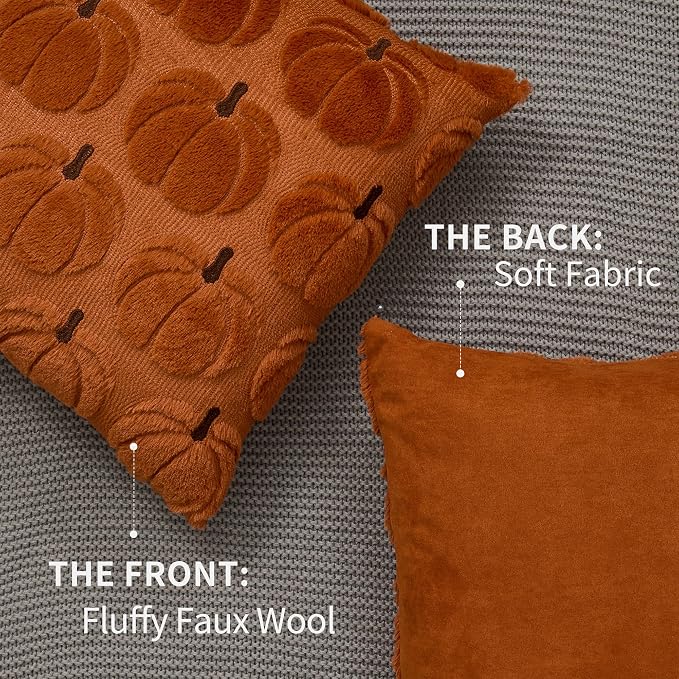 DFXSZ Fall Pillow Covers 20x20 2Pcs Rust Brown Pumpkin Fall Decorations | Fall decor Set of 2 Throw Pillow Cases Soft Plush Faux Fur Wool Couch Cushion for Chair Sofa Bedroom Living Room Home Decor