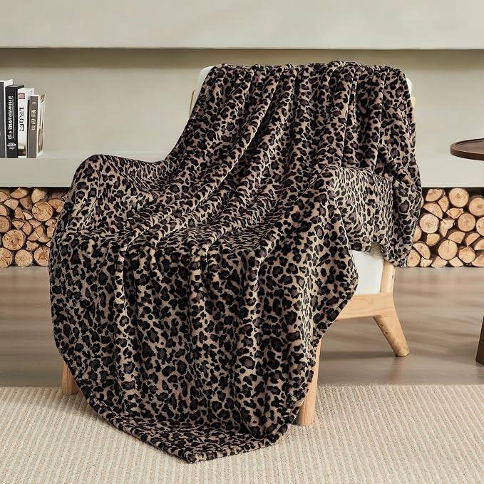 Bnuitland Cheetah Print Blanket, Fleece Leopard Print Blanket Home Decor | Luxury Fuzzy Blanket for Couch Bed, Coloring Blanket for Adult and Kid, Cheetah Room Decor, All Season, Coffee Brown, 50"x60"