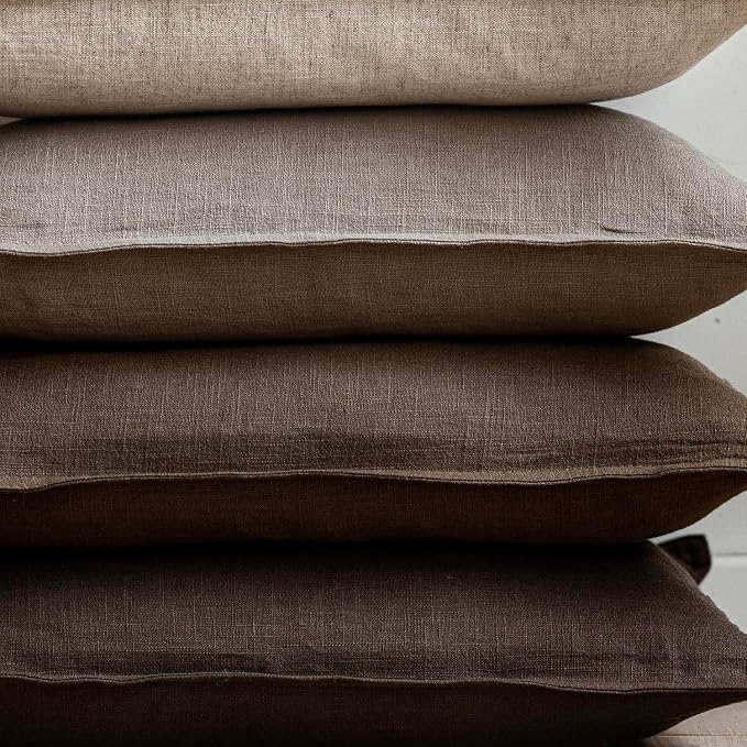 Foindtower Set of 2, Decorative Linen Solid Throw Pillow Covers Soft Accent Euro Cushion Case Farmhouse Neutral Pillowcase for Chair Couch Sofa Bedroom Living Room Home Decor 26 x 26 Inch Brown Tan
