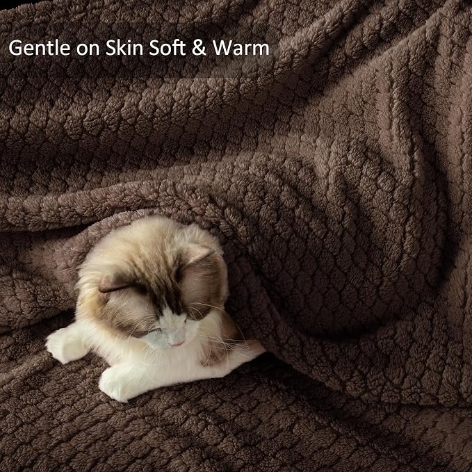 Exclusivo Mezcla Soft Fleece King Size Blanket for Bed, Coffee | Jacquard Lightweight Cozy Bed Blanket, Breathable Decorative Fuzzy Textured All Season Use, 90x104 Inches