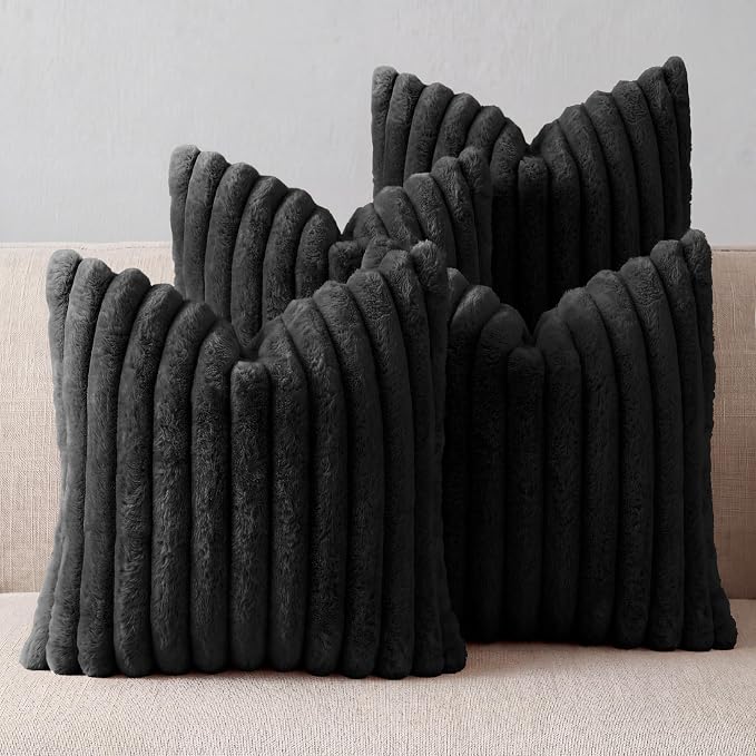 Black Throw Pillow Covers 16 x 16 Set of 4, Cute Boho Throw Pillow Cover for Couch/Bed, Decorative Pillows Covers for Sofa/Bed, Accent Pillow Covers for Living Room, Rustic/Home/Room Decor