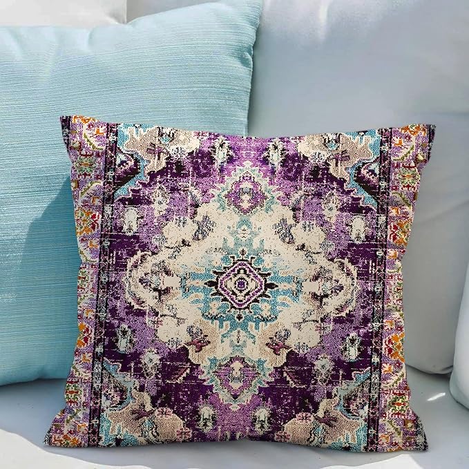 Snycler Boho Throw Pillow Covers 22x22 inch Set of 2 Boho Rug Carpet Double Sided Pattern Cotton Soft Pillow Case Cushion Cover Pillowcase for Couch Sofa Bed Decorative (Purple)