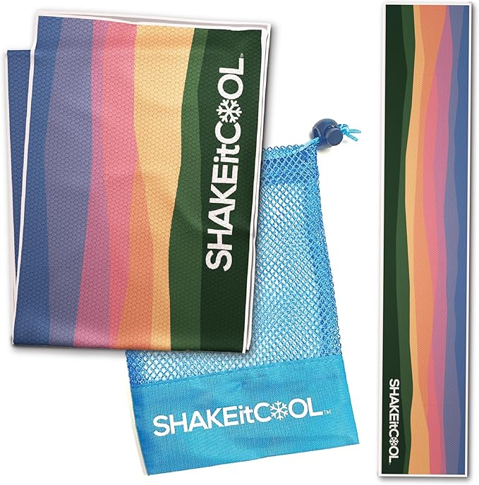 SHAKEitCOOL Original Cooling Towel – Be Cool in Style - Heat Relief, Soft, Lightweight, Sun Protection, Easy Clean - Perfect for Biking, Running, Yoga, Gym, Gardening - Sunset Mountain