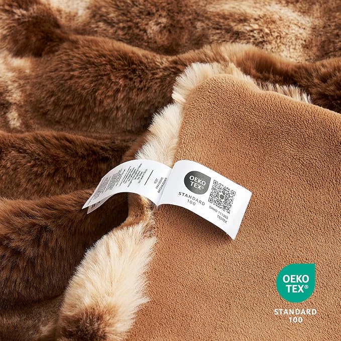 Cozy Bliss Faux Fur Throw Blanket for Couch, Fuzzy Soft Plush Thick Bubble Blanket for Sofa Bedroom Living Room, 50 * 60 Inches Tie Dye Brown