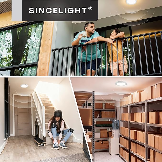 SINCELIGHT PIR Motion Sensor 18W LED Ceiling Light (Φ9''/220mm), Automatically ON/Off, Movement Activated, Dual Mode Turnable, Warm White 2700K, Surface/Flush Mount for Hallway,Porch, Pack of 1