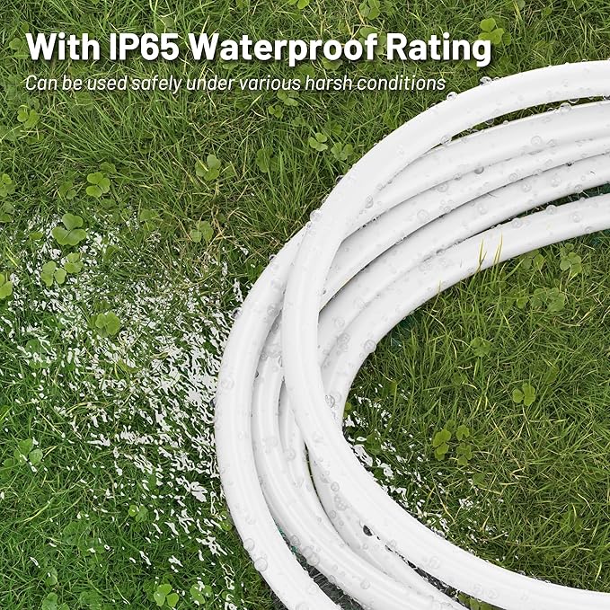 16/3 White Indoor Outdoor Extension Cord 20 Ft Waterproof, Extension Cord with 3 Prong Grounded Plug,13A 1625W 16AWG SJTW, Flexible Weatherproof Power Cable
