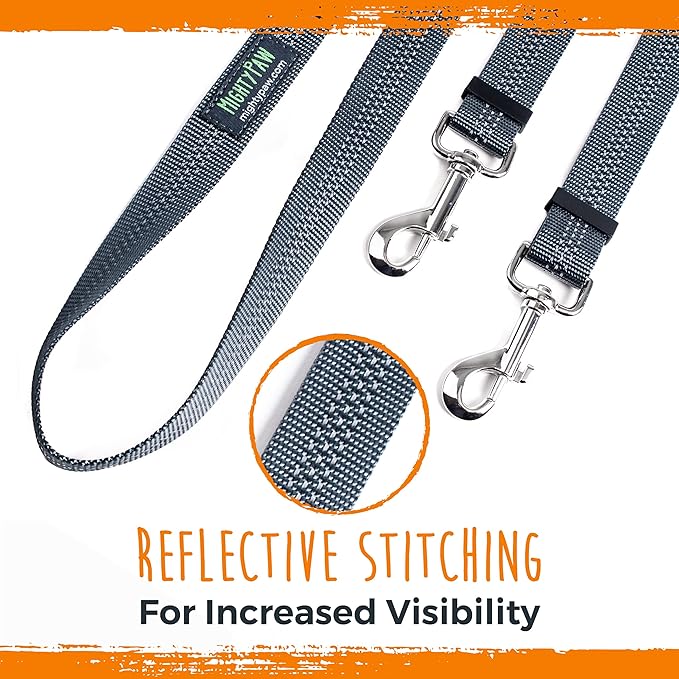 Mighty Paw Double Dog Leash - Double Leash for Two Dogs No Tangle Design. Split Lead for 2 Pets. Adjustable to Fit All Sized Breeds. Reflective Dual Pet Lead for People with 2 Pups
