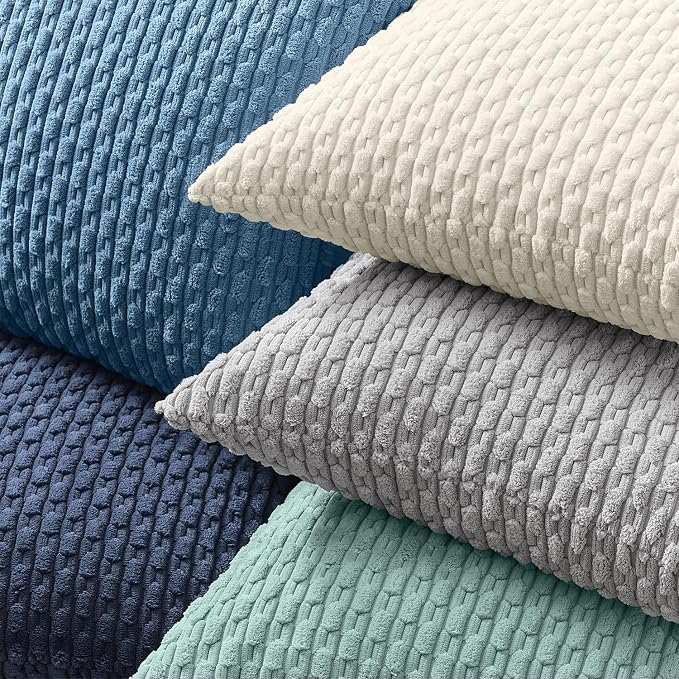 Kevin Textile Soft Corduroy 14"x24" Lumbar Pillow Cover 1 Pack, Navy Blue | Boho Stripe Plush Corduroy Decorative Oblong Cushion Cover Modern Farmhouse Home Decor for Sofa Couch Bed Chair