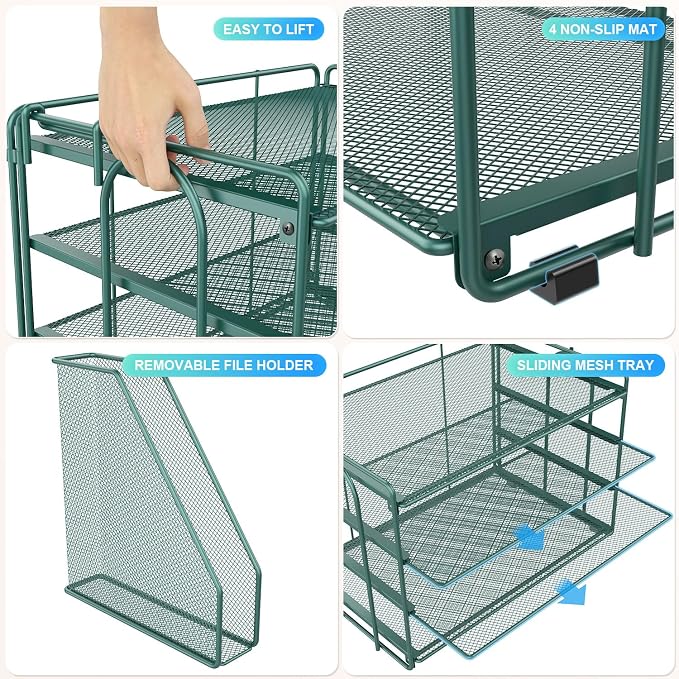 gianotter 4-Tier Paper Organizer With Magazine Holder | Desk Organizers and Accessories, File Organizer for Office Supplies Storag (Green, 4-Tier)