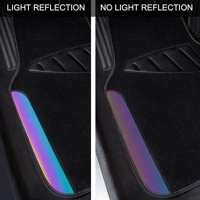 CAR PASS Chameleon Iridescent Reflective PU Leather&Waterproof Universal Carpet car Floor mats,Fit for 95% Suvs,Sedans,Vans,Trucks&Car Mat for Women(Reflective Color Change)