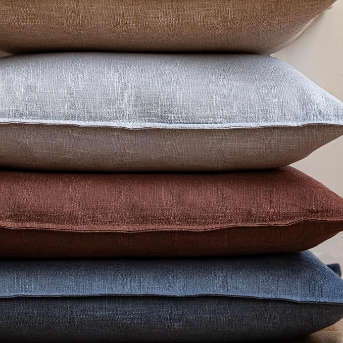 Foindtower Pack of 2, Decorative Linen Solid Throw Pillow Covers Accent Lumbar Cushion Case Boho Farmhouse Pillowcase for Chair Couch Sofa Bedroom Living Room Home Decor 12x20 Inch Dark Blue