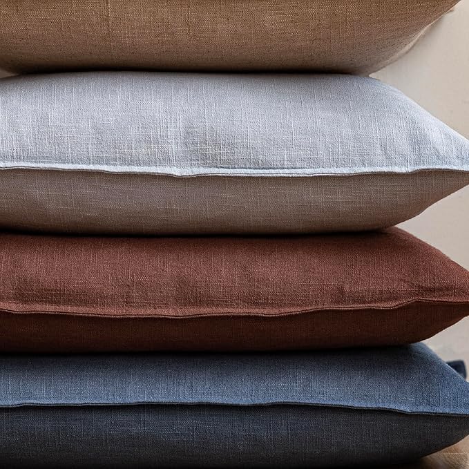 Foindtower Pack of 2, Decorative Linen Solid Throw Pillow Covers Soft Accent Euro Cushion Case Farmhouse Neutral Pillowcase for Chair Couch Sofa Bedroom Living Room Home Decor 18 x 18 Inch Dark Blue