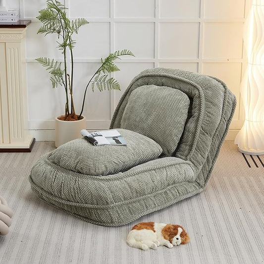 Adjustable 5-Position Human Dog Bed for People, Big Comfy Plush Floor Gaming Lazy Sofa Chair with Pillows & Back Support, Foldable Lounge Loveseat Couch for Living Room Bedroom (Green)
