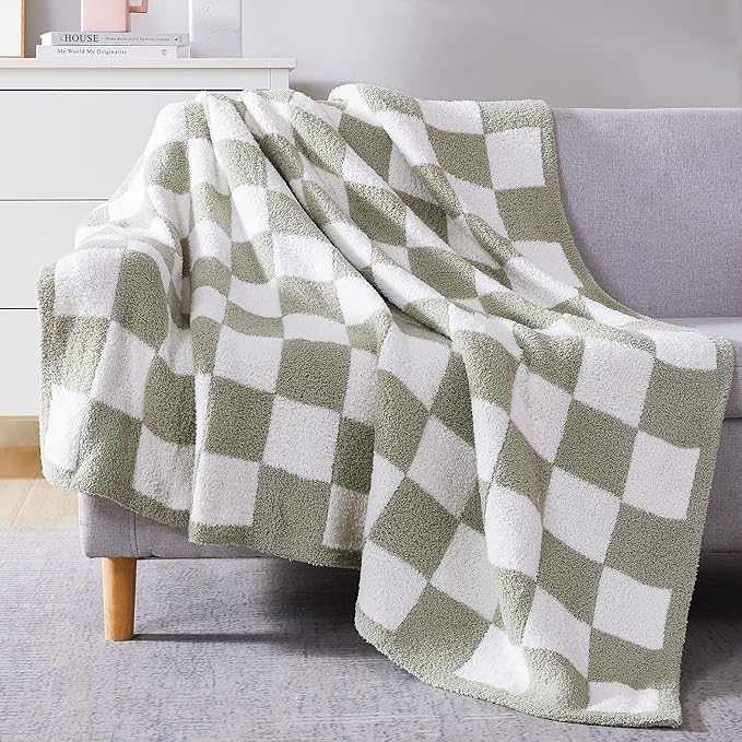 Soft Checkered Throw Blanket for Couch-Cozy Warm Knitted Blankets | Lightweight Warm Fluffy Decor for Women, Mom, Her & Girls, Sofa, Chair, Bed, 50x70in, Sage Green
