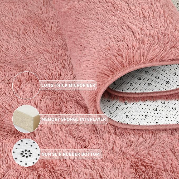 Tepook Blush Pink Area Rugs for Living Room Girls Bedroom, 6x9 Fluffy Shaggy Dusty Pink Rug for Kids Room Playroom, Plush Shag Non-Slip Carpet for Nursery Dorm Classroom, Cute Rose Beige Rug