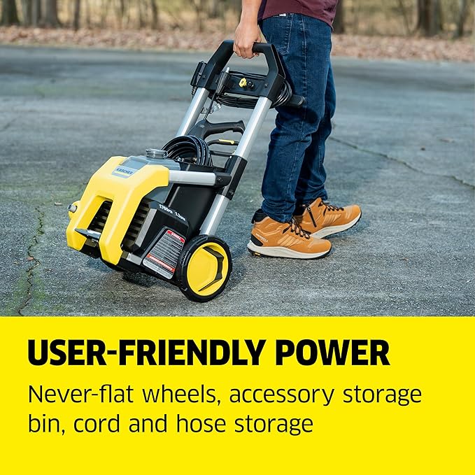 Kärcher Pressure Washer K1700, 3 Spray Nozzles, Detergent Tank, for Cars, Driveways, Siding, Patios, 2125 max. PSI, 1.46 max. GPM
