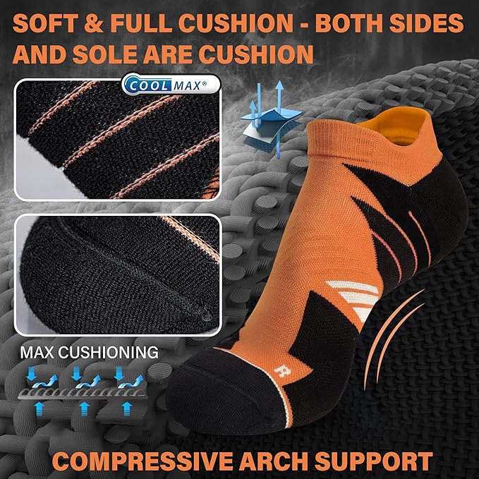 Hylaea No Show Running Athletic Anti-Blister Wicking Coolmax Socks, Seamless Anti-odor
