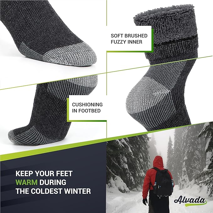 Alvada Warm Thermal Wool Socks for Winter Moisture Wicking and Breathable Cozy Boot Socks