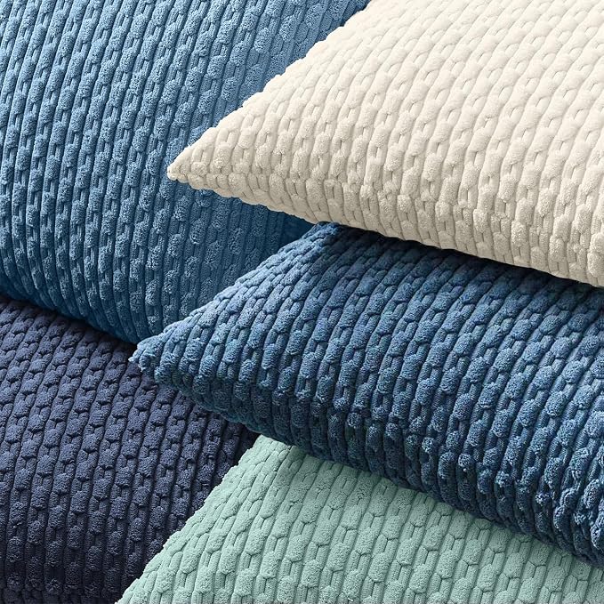 Kevin Textile Soft Corduroy 12"x24" Lumbar Pillow Cover 1 Pack, Blue | Boho Stripe Plush Corduroy Decorative Oblong Cushion Cover Modern Farmhouse Home Decor for Sofa Couch Bed Chair