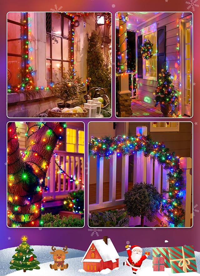 Brightown Solar Christmas Lights Outdoor, 4 Pack Total 184FT 480 LED Solar String Lights Outdoor Waterproof Green Wire with 8 Modes, Solar Fairy Light for Garden Yard Patio Party Decors, Multicolor