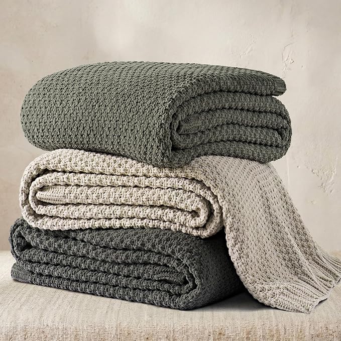 EVERGRACEHOME Chunky Chenille Knit Throw Blanket, 90x90, Dried Thyme Green | Sculpted Moss Stitch, Chic Modern Farmhouse, All-Season Warmth, OEKO-TEX® Certified, Oversized Queen for Couch, Bed, Sofa