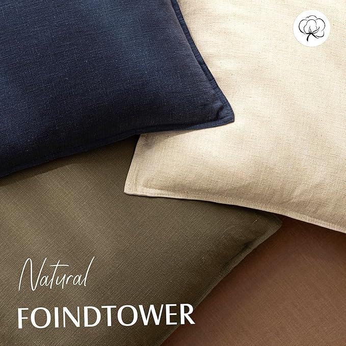 Foindtower Pack of 2, Decorative Linen Solid Throw Pillow Covers Soft Accent Cushion Case Boho Farmhouse Pillowcase for Chair Couch Sofa Bedroom Living Room Home Decor 22 x 22 Inch Light Khaki Brown