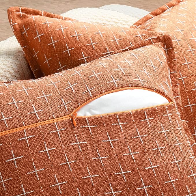 Pillow Covers 22x22 Set of 2 Soft Polyester Textured Pillow Covers with Stylish Flange Edge Cozy Farmhouse Throw Pillows for Couch Bed Sofa Living Room